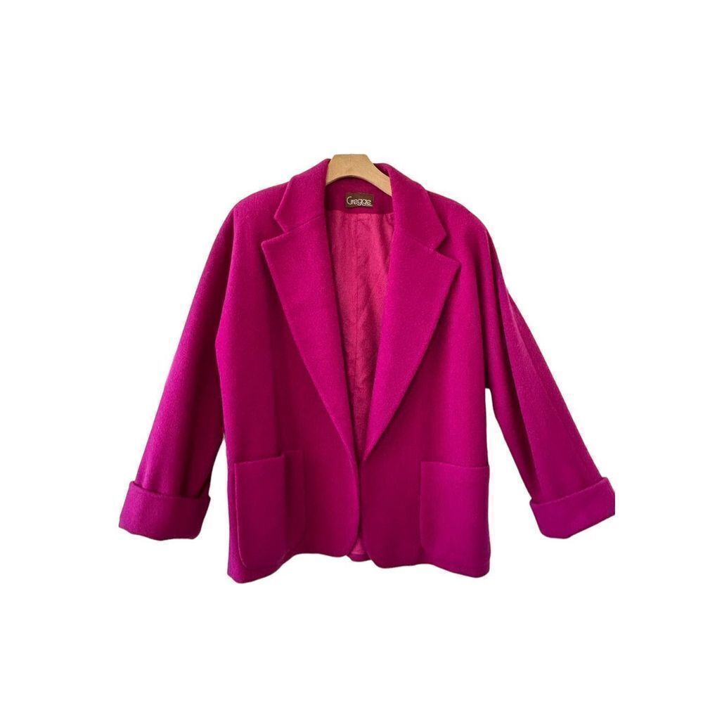 Vintage Gregge Sport Blazer Wool Lined Solid Long Sleeve Fushia Pink Women's Siz